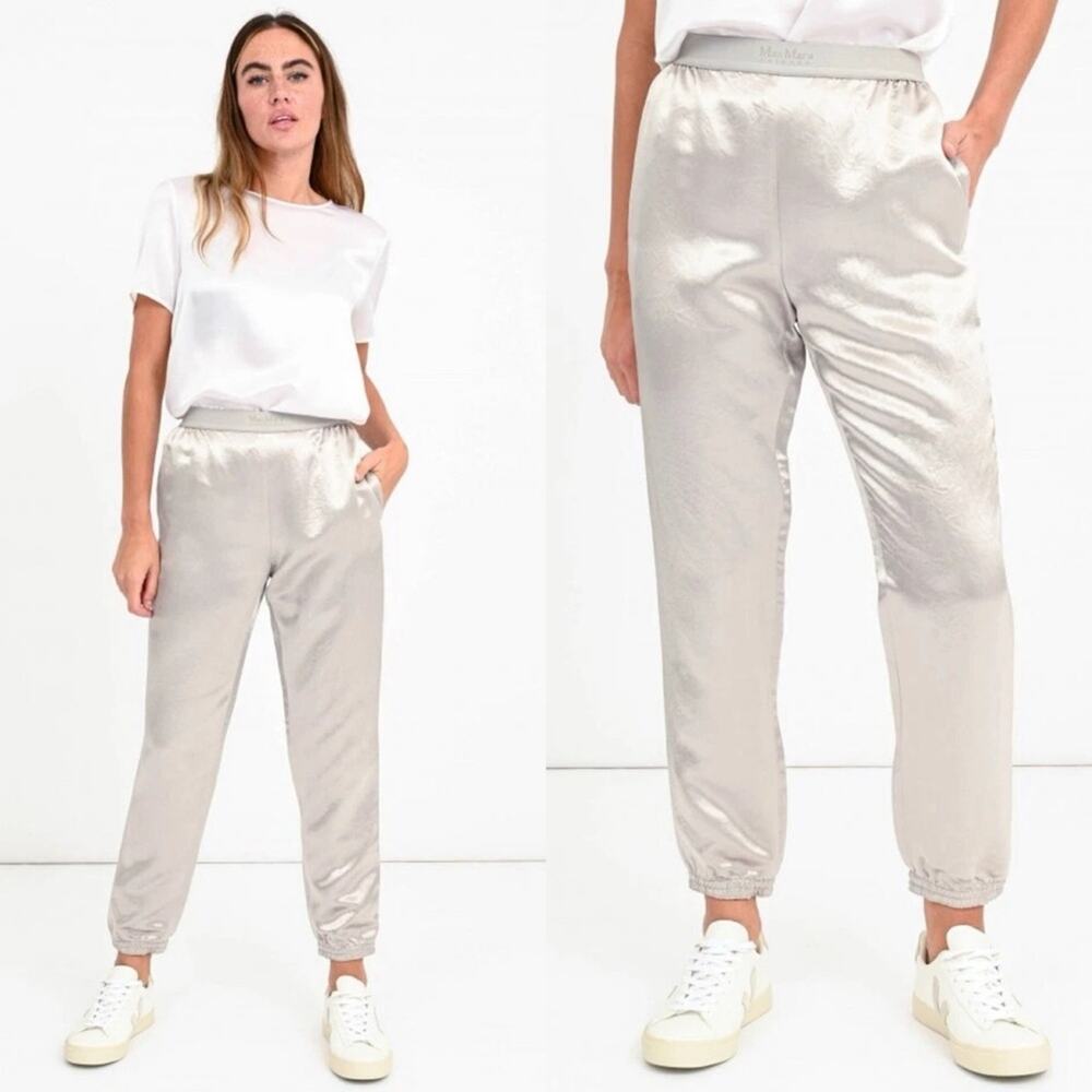 MAX MARA Leisure Shiny Pant Metallic Joggers Silver Womens‎ Size 10